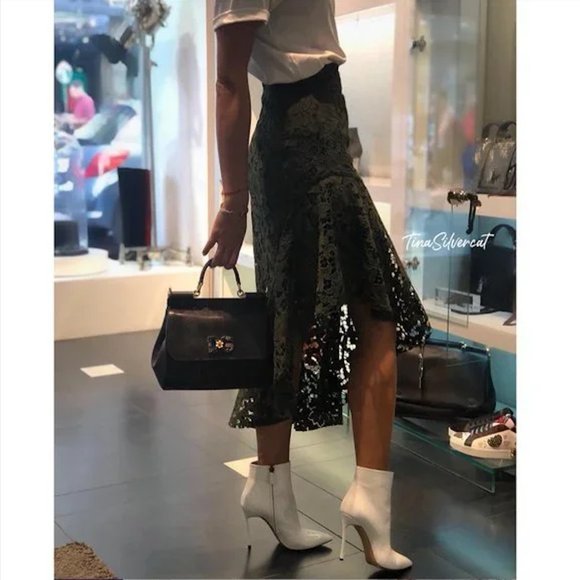 BLOGGER'S FAVE Zara Olive Green Embroidered Midi Skirt NWT
